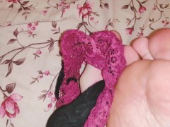 feet playing with dirty panties