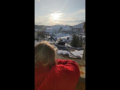 Public balcony fuck with big ass bitch - cum over ass and wiped up with splip!