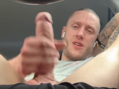 Guys almost gets caught busting a huge nut in his car