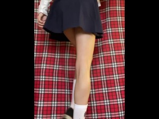 Japanese schoolgirlshows off her white panties
