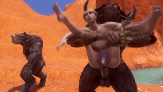 Double Anal Three-Dimensional Encounter Between A Sissy Boy And Two Alpha Minotaurs