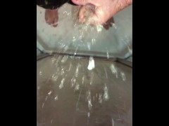 Foreskin Pissing and cumming in the shower
