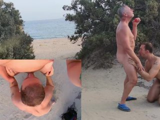 Mature Daddy Boy Suck And Cum On Public Beach (2 Views) - Older 