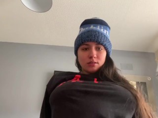 CUTE GIRL IN BEANIE AND ANKLE SOCKS GAGS ON COCK_AND GETSDEEPSTROKED