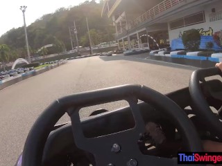 Big fake tits amateur Thai go karting and sex with her boyfriend