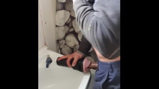 Cock On Break A Farm Hunk Pounds Fleshlight On The Bathroom Sink Until Cum