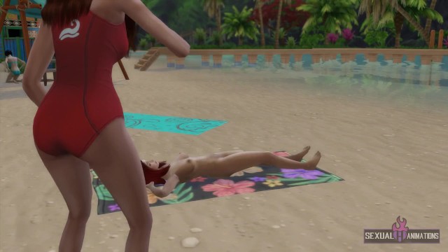 Lifeguard Has Lesbian Sex With Tourist Who Does Topless - Sexual Hot Animations