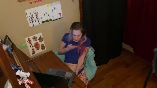 A Camera Captured A Tiny Hot Milf Masturbating While Watching Fisting Videos