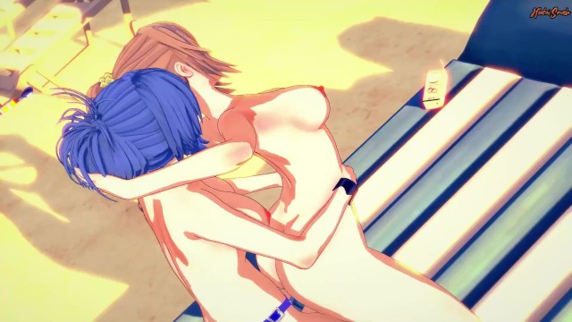 Kaede Sakura gets strapon fucked at the beach by Natsuru Senou - Kampfer Hentai