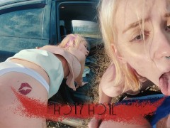 Took the angel with small tits to the countryside to fuck hard in public | POV