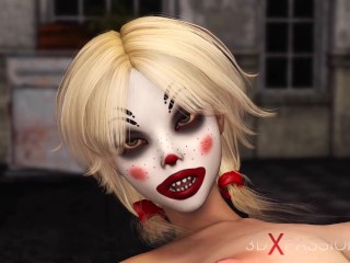 Joker bangs rough a cute sexy blonde in a clown mask in_the abandoned room