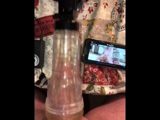 Home Alone, Watching some Lesbian Porn while usingmy Fleshlight attachedto my Hismith Sex Machine