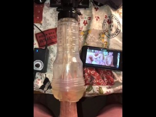 Home Alone, Watching someLesbian Porn while using my Fleshlight attached to my Hismith SexMachine