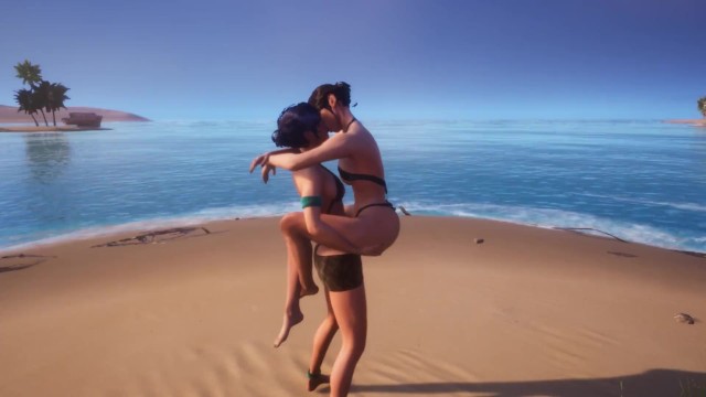 Cute Lesbian Kissing At Beach