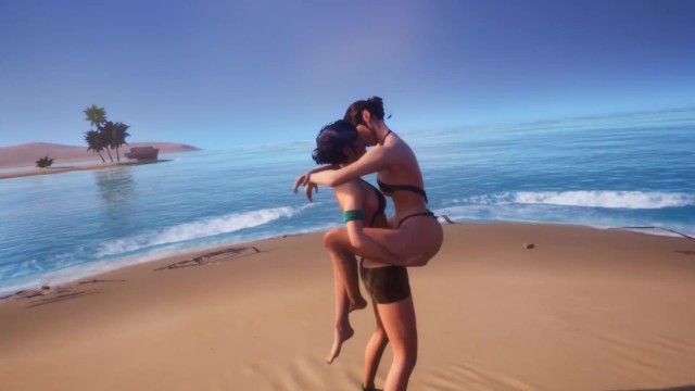 Cute Lesbian Kissing At Beach