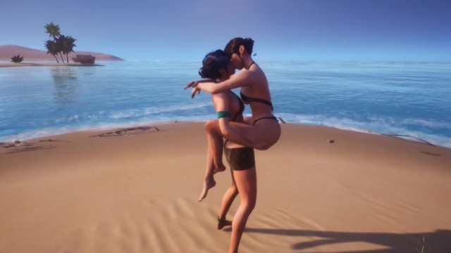 Cute Lesbian Kissing At Beach