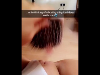 Snapchat slut sexting and squirting withhairbrush while moms next door