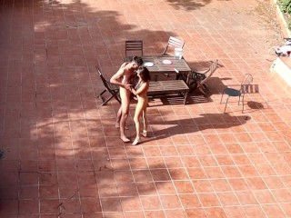 Couple Playing and Fucking in the Courtyard,outside
