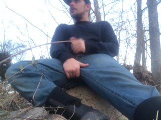 Outdoors: Big Dick Country Boy Fishing And Blowing A Big Load One The River Bank