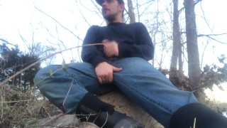 OUTDOORS Big Dick Country Boy Fishing And Blowing A Big Load On The Riverbank