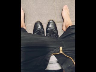 Ftm Strips Off Boots & Socks In Public Toilet And Stretches Feet & Toes On Dirty Restroom Floor