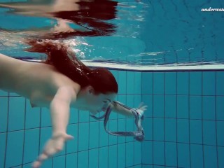 Big tits teenie Liza Bubarek swimming_naked in the pool