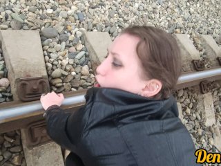 Sweet Blowjob Hot and Sex in Anal with a Beautiful GirlWhile Walking on_the Railway