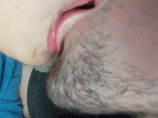 SALIVA FRENCH TONGUE KISSING with my cute GF - Close Up WILD HD 4K