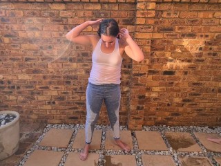 Getting my clothes soaked in piss bya petite slut_self jean piss posing and undressing