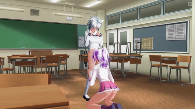 3D HENTAI YURI Neko schoolgirls lick pussies after school