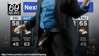 Masturbate Channel 69 News's Black Chubby Weatherman Jacks Slippery Cock Busts Fat Nut Cums Hard In Suit