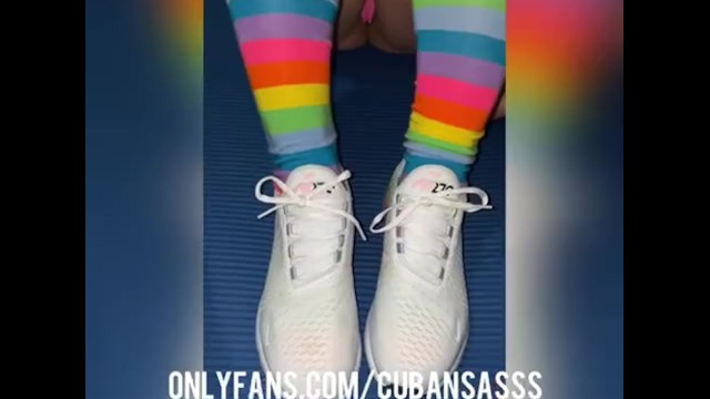 Thick gym slut gets pounded in her Nike  airmax after home workout 1