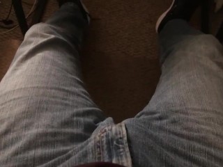 Jerking in jeans, sneakers, socks and underwear