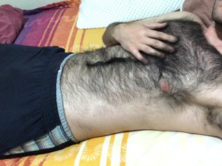 Very Hairy Man Soft Dick Massage And Hairy Chest Touch Big Bulge