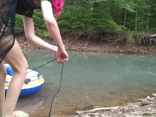 Masturbating At The Creek In A Raft