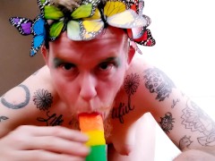 Queer Trans Boy Flowers In His Beard Gives POV Blowjob Frontage Masturbates Big Clit