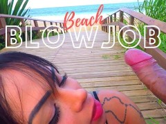 Sexy & Submissive Close Up POV Blowjob & Cum In Mouth Public Beach Sex