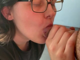 Nerdy Brunette Milf Sucks Cock