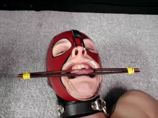 Face Domination &Humiliation - Sexy latex sub enjoys nose hooks, tongue clamps_& mouth fingering