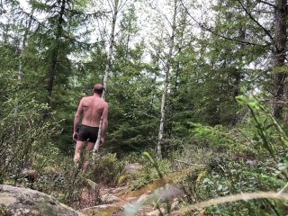 Undressing while walking on a public trail