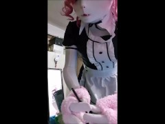 cat kigurumi maid masturbating and cum