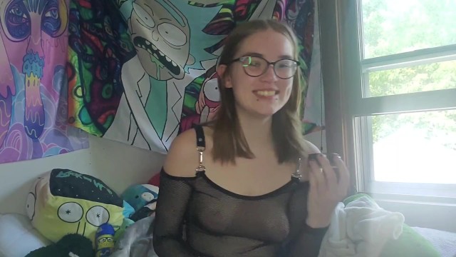 Spectacled teen Izzy Hellbourne enjoys orgasm with her new toy