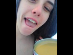 Naked Nudist Crazy White Girl Onlyfans Only FANS ManyVids Cam Slut Drinks Morning Coffee Lunatic
