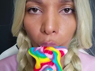 LOLLIPOP EATING ASMR - Rainbow ((RELAXATION, LICKING, CANDY_FOOD).