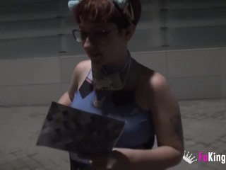 Busty nerd redhead looks_for guys to suck in a_public street