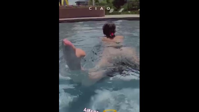 Lesbian public pool fun 