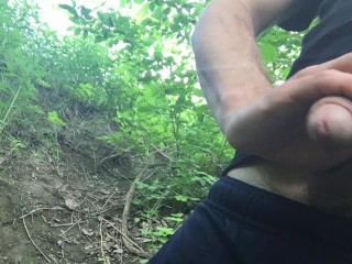 Amateur Guy Is Jerking Off And Milking Dick In The Woods/ HugeCumshot