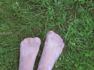 Wet White Nylons Outdoor On_Grass