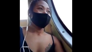 Slave May risky and shameless flashing in bus and station
