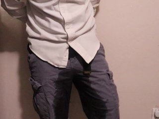 Desperate And Handcuffed Guy Wets His Pants